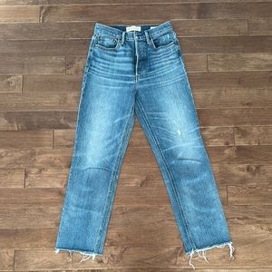 Denim Forum Blue Straight Leg Jeans with Raw Hem